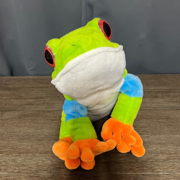 Wild Republic Red Eyed‎ Tree Frog Plush Stuffed Animal Toy Green Orange 10" - Picture 1 of 5